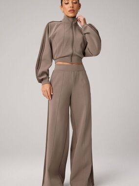 Fabletics Cropped Bomber Jacket in Taupe